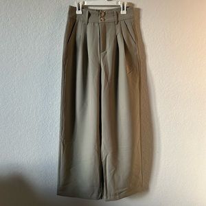 J.ING Dark Khaki Wide Leg Pleated-Detail Suit Pants (business)